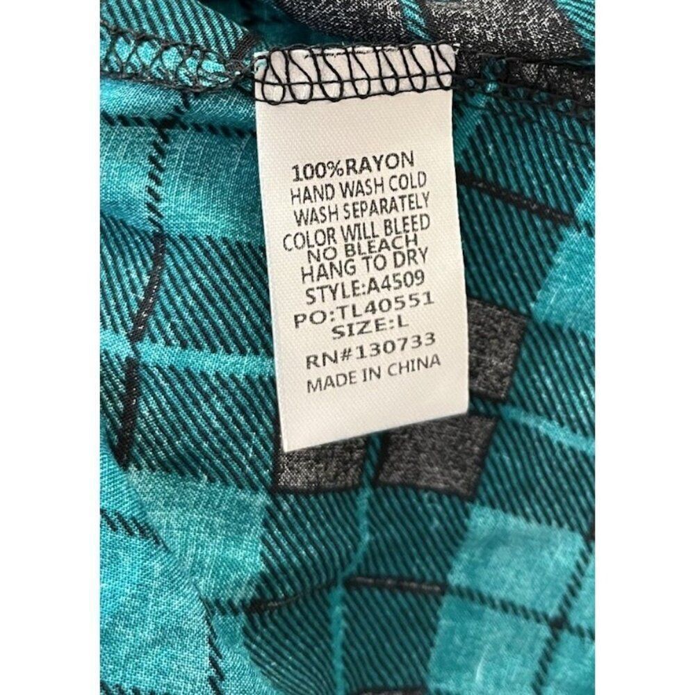 Umgee Womens Large Green Plaid Embroidered Floral Boho Long Sleeve NWT - Picture 5 of 5